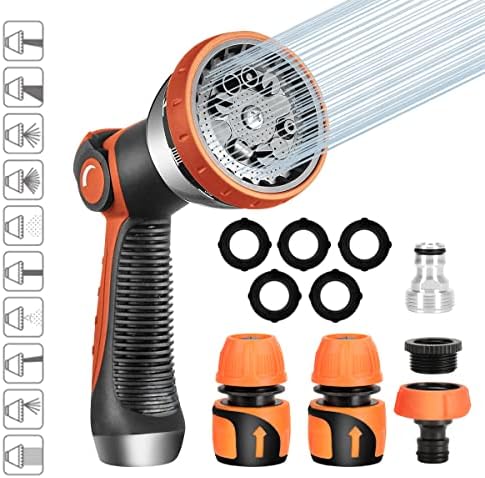 Garten Handbrause Metall,Garten Spritzpistole,Gartenbrause 10 Sprühbilder Multifunktional Bewässerungsbrause Hochdruck Handsprüher Verstellbarer Wasserdurchfluss für Bewässerung Ra