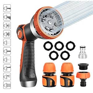 Tuinhanddouche, metaal, tuinsproeipistool, 10 sproeibeelden, multifunctionele sproeikop, hoge druk, verstelbare waterstroom voor irrigatie, gazon, huisdier baden