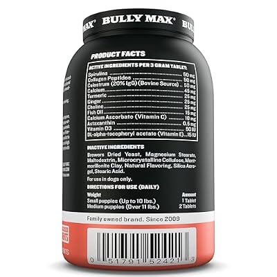 Bully Max 2-in-1 Puppy Vitamins - 30 Chewable Tablets for Development and Growth of Puppies - Dog Treats, Vitamin & Supplements for Small Dogs & Large Breed Growing Pups - Can Be Used as Food Topper