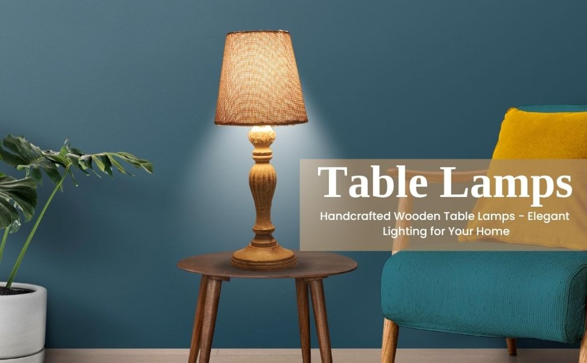 Premium Wooden Table Lamp with Satin Fabric Shade
