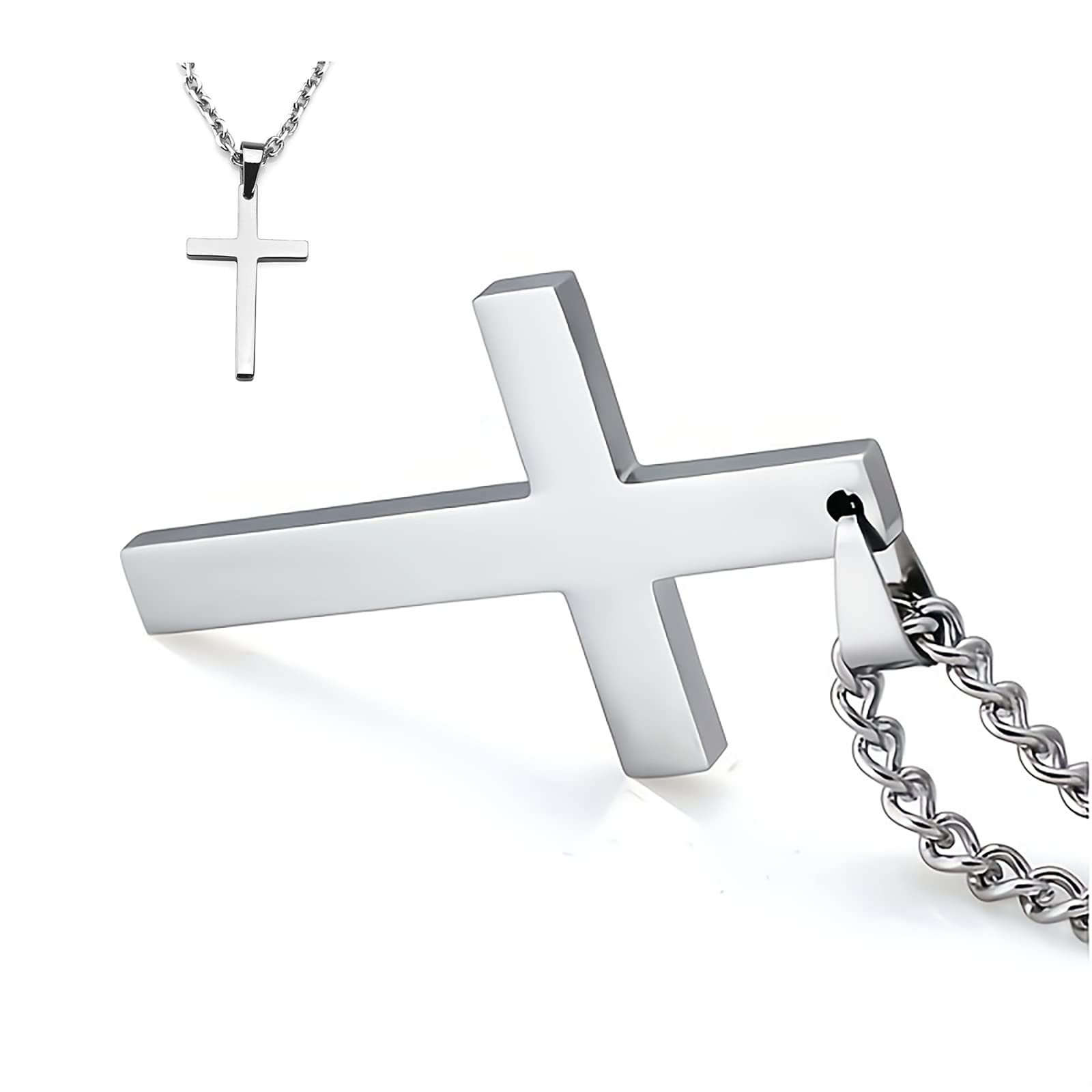 WGLILOCross Necklace for Men Silver Premium Alloy Solid Color Cross Pendant Necklace for Men Women Teens