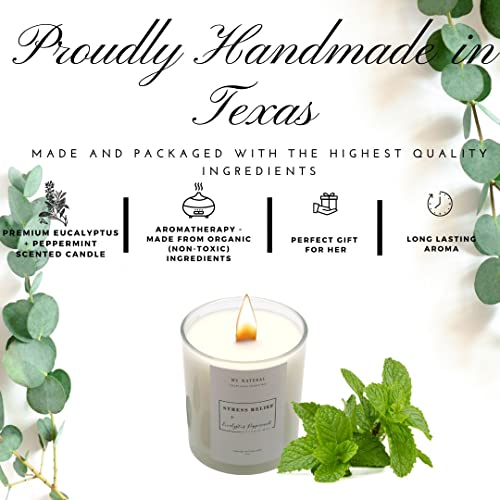 Stress Relief Eucalyptus & Peppermint Premium Organic Candle | Aromatherapy Candle For Calm & Relaxation | 10Oz White Decor Candle #TOP5