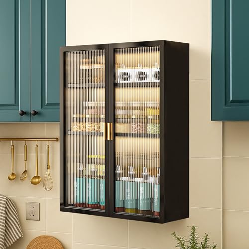 Image of MIORAH Kitchen Storage Cabinet | Modular Wall Mounted Kitchen Cabinet Organiser |3 Layer, Space Saving Carbon Steel Shelf, Black, 50 cm, Pack of 1