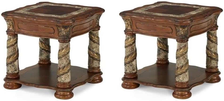 Pemberly Row Set of 2 Contemporary Wood End Tables - Classic Chestnut