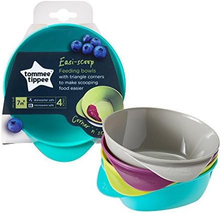 Tommee Tippee Easi Scoop Baby Feeding Bowls with Triangular Base and Ergonomic Handle, Stackable, Pack of 4