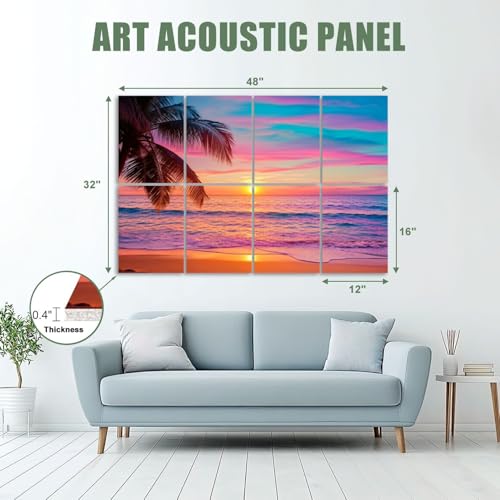 Paneles Acústicos Decorativos 8 Pack, 48x32 Pulgadas, Control de Sonido, Diseño Sunset Beach Tropical con Palmeras miniatura 2