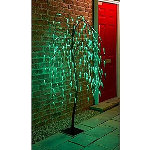 YORKSHIRE HOMEWARE 8 Functions 5ft Solar Powered 240 LED Light Weeping Willow Tree with Metal Square Base Pathway Décor Xmas Garden Home Ornaments for Indoor & Outdoor Decorations (Green)