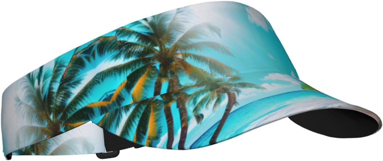 Tropical Ocean Beach Theme Print Foldable Sun Visor Hat Lightweight Adjustable Sun Visor Hat Outdoor Sports Cap for Adults Black