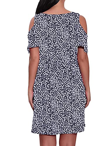 Misyula Dresses For Women Casual Summer,Floral Cold Shoulder Dress Teen Girls Hawaiian Beach Sundresses Church Tropical Elegant Formal Semi Modest Cotton Boutique Clothing (Black Leaf,S) #TOP1