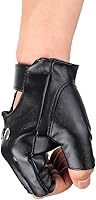 Vista 6 de JISEN Guantes de cuero PU para hombre, guantes steampunk góticos de medio dedo con gancho
