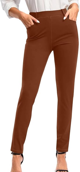 Womens Stretchy Dress Pants Slim Fit Straight Leg Office Pants Tummy Control High Waisted Trousers Slacks