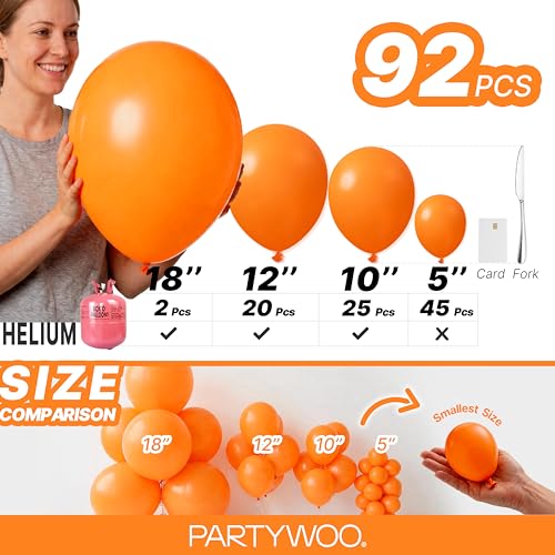 PartyWoo Balloons 92 pcs Balloons Different Sizes Pack of 18 12 10 5 Inch Balloons Orange-Y9-1 by PartyWoo - Image 6