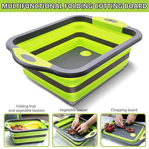 Umikakitchen Collapsible Cutting Board - Portable Washing Veggies Fruits Food Grade Camping Sink (4.25 Gal) With Draining Plug - Collapsible Sink Camping,Camping Dish Washing Station(Green) #TOP1