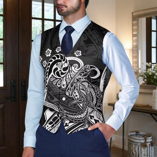 TOADDITDO Polynesian Print Men's Suit Vest Sleeveless Formal Waistcoat Button Down Tuxedo Vest Size S-2XL3