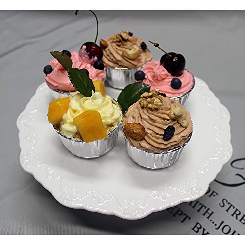 Bpfy 10 Inch Round White Ceramic Cake Stand, Decorative Cupcake Stand, Dessert Display Plates For Snacks And Cookies, Floral Embossed Victorian Candy Dish, Baby Shower, Birthday, Wedding Party Decor #TOP4