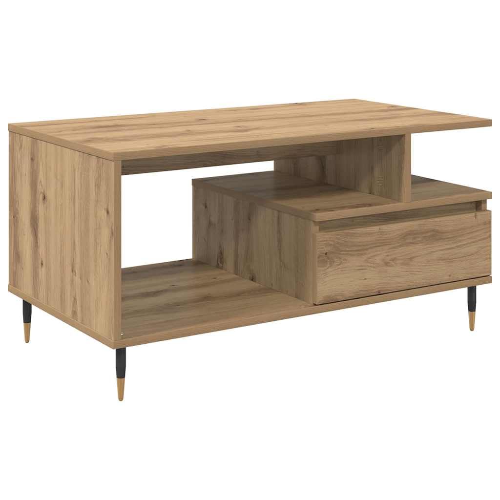 Table basse en chêne artisanal élégante, meuble de salon design aux finitions bois