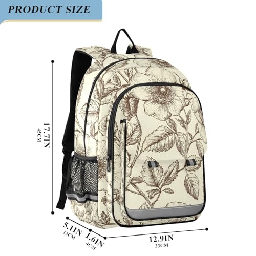 ALAZA Black Flower Vintage Laptop Backpack Purse for Women Men School Bag 17 Inch Bookbag Student Boys Girls Travel Casual Daypack4
