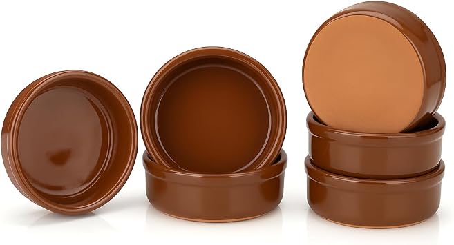Areste Mexican Clay Cookware Set of 6 Full Brown Terracotta Pots, Bowls, Plates & Serving Dishes Spanish Earthenware for Baking, Yogurt, Kheer, Meat, Vegetables Cazuelas Mexicana