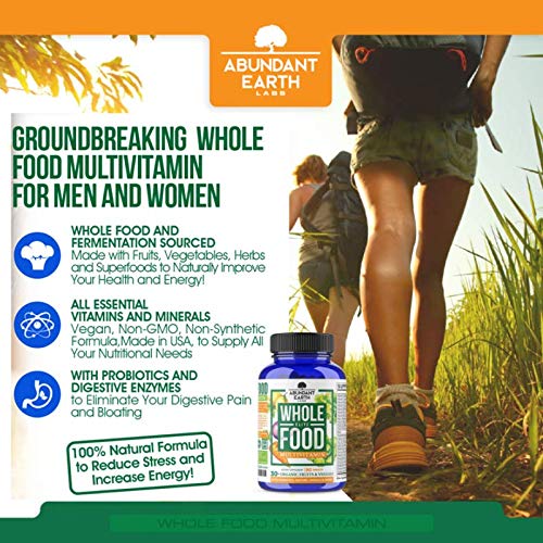 Abundant Earth Labs Whole Food Multivitamin For Women, Daily Multi Vitamins Supplements For Men/Mens Multivitamins + B Complex, Probiotic Multi Enzyme, Omegas For Organic Energy, Mood, Digestion 90Ct #TOP5