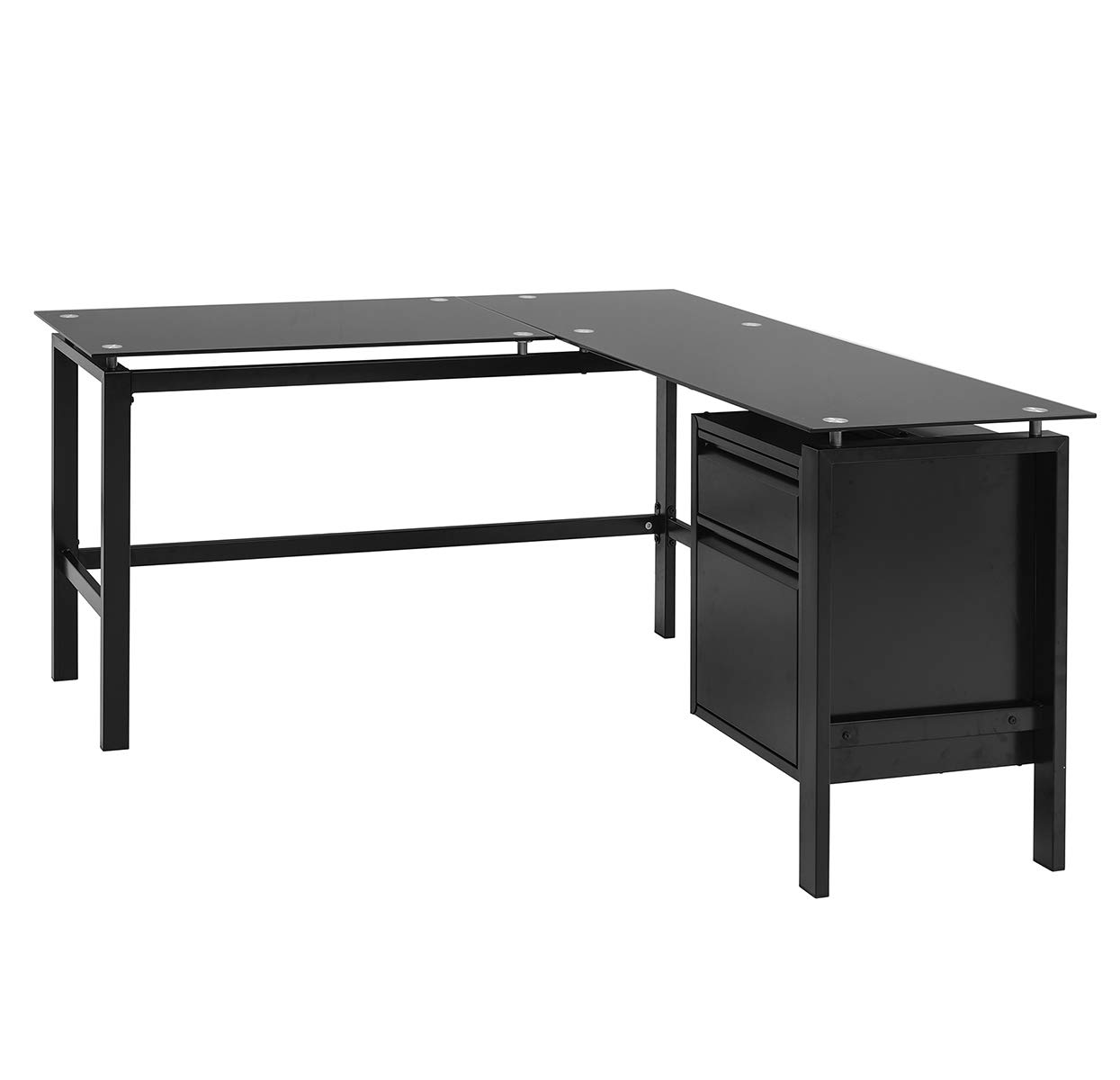 L Shaped Desk With Two Drawer Corner Computer Glass Laptop Home Office Furniture Glass Metal Black Buy Online In Aruba At Aruba Desertcart Com Productid 183940389