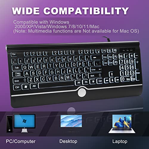 Wired Keyboard And Mouse Combo - Large Print Light Up Keyboard, Kopjippom Usb Silent Wired Backlit Keyboard And Optical Mouse For Windows, Pc, Laptop - Easy To See, Usb Play And Plug #TOP3