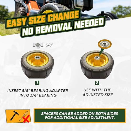 QILINGLORY 11x6.00-5 Flat Free Lawn Mower Tire and Wheel with 3/4" Bearing Bore, with 5/8" bearing sleeves, Y-Pattern Tread, Fits Zero Turn Mower and Garden Tractor, 450 lbs Capacity, 2-Pack by QILINGLORY - Image 9