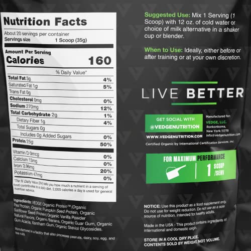 Vedge Certified Organic Plant Protein Vanilla Ice Cream (20 Servings) - Plant-Based Vegan Protein Powder, Usda Organic, Gluten Free, Non Dairy Nutrition Plant Protein #TOP2