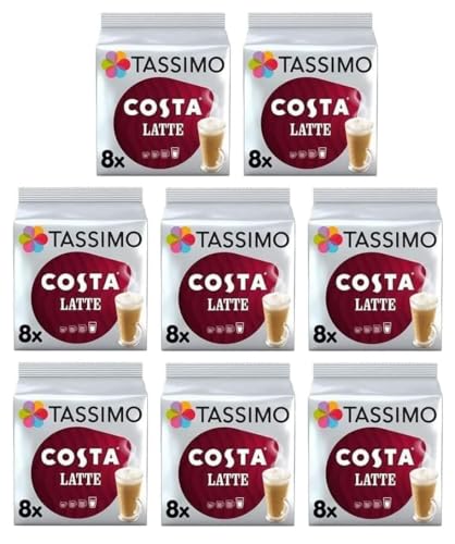 Tassimo Costa Latte Coffee Pods x8 (Pack of 8, Total 128 Discs, 64 Drinks)
