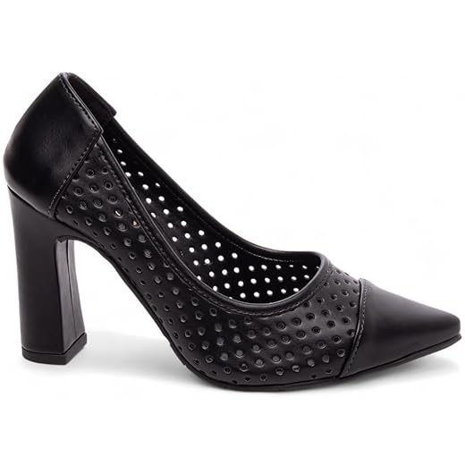 EMILY ONLINE, Sapato Scarpin Salto Alto Grosso Bico Fino Feminino Vazado Luxo Premium 9 cm