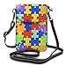 Risating Petit sac à main en cuir synthétique avec sangle réglable Motif pièces de puzzle colorées Pour femme et fille