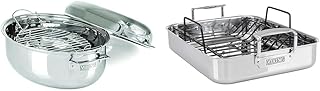 Viking Culinary 3-Ply Stainless Steel Oval Roasting Pan, 8.5 Quart & Culinary 3-Ply Stainless Steel Roasting Pan, Includes a Nonstick Rack