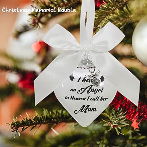 Christmas Memorial Baubles, Mum Christmas Memorial Ornaments Feather Ball With Angel, White Christmas Tree Remembrance Decorations Bereavement Gift To Remember Loved Ones Xmas (White - Mum)