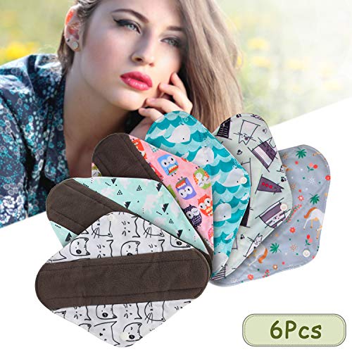 Teamoy 6Pcs 10 Inch Reusable Pads, Cloth Menstrual Pads Washable Period Pads With Charcoal Bamboo Absorbency Layers, Fit For General Flow (Cute Whale, Medium) #TOP6