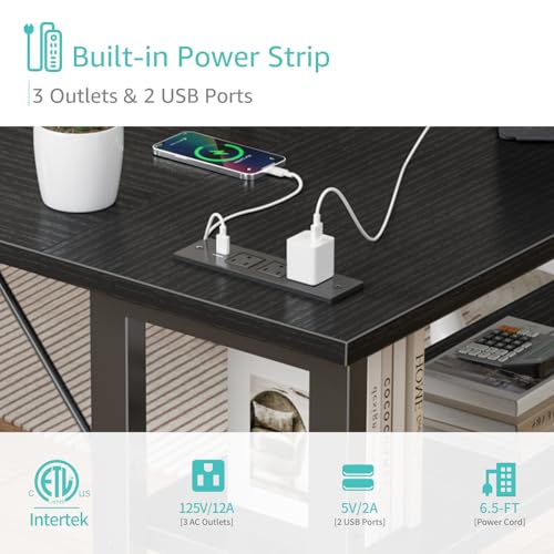 Lufeiya Small L Shaped Desk with Power Outlet Shelves, 40 Inch Corner Computer Desk for Small Space Home Office, L-Shaped Gaming Desk PC Desks with Charging Station, Black by Lufeiya - Used condition - Image 6