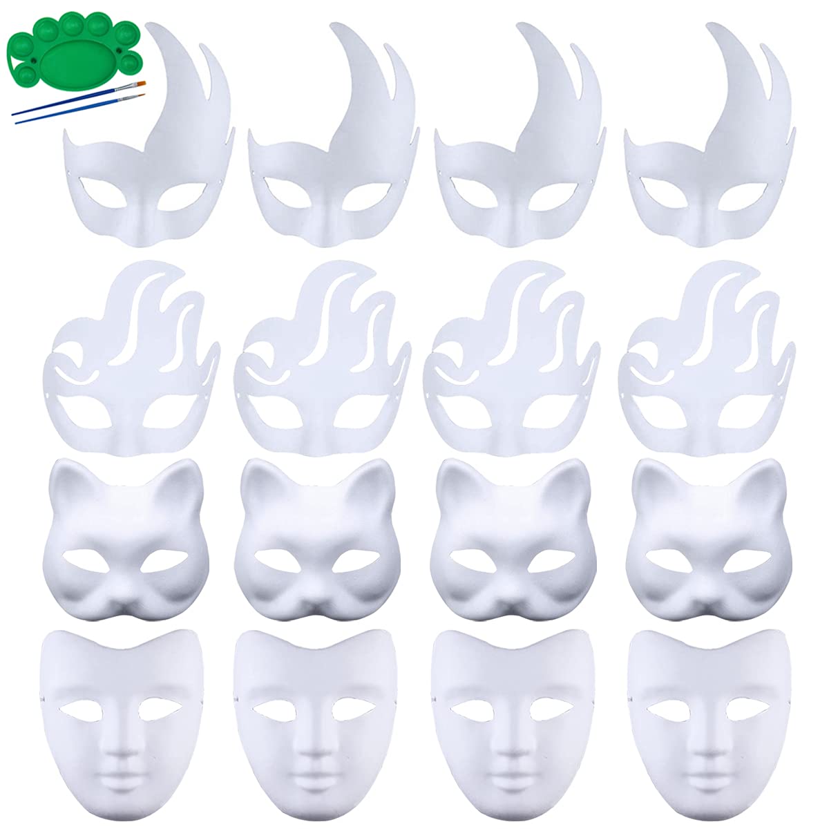 Qavctw 16PCS DIY White Masks Paper Cosplay Christmas Party Mask Unpainted Plain Craft Masquerade Masks for Christmas Mardi Gras Party Mask — image 1