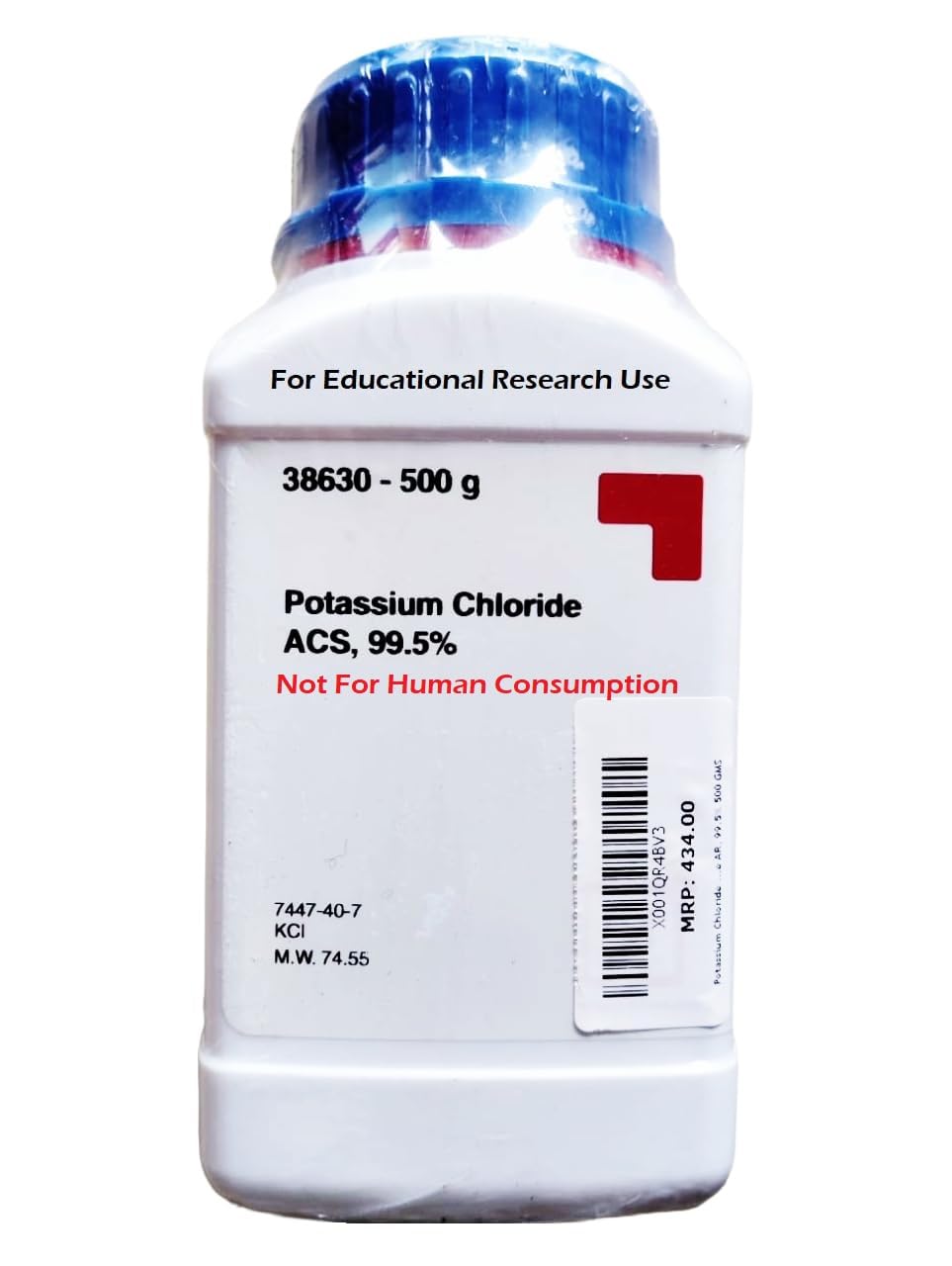 SRL Potassium Chloride ACS Grade,99.5% Purity, CAS : 7447-40-7, Molecular Formula : KCl, Storage Room Temperature, Shelf Life 60 Months for laboratory and industrial use