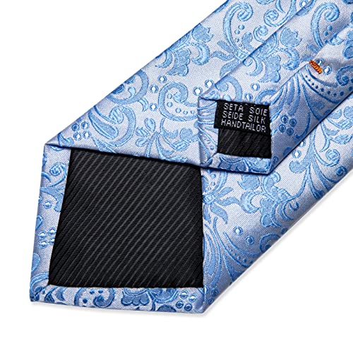 Image of DiBanGu Silk Floral Ties for Men Woven Paisley Necktie and Tie Clip Handkerchief Cufflinks Set for Party Wedding