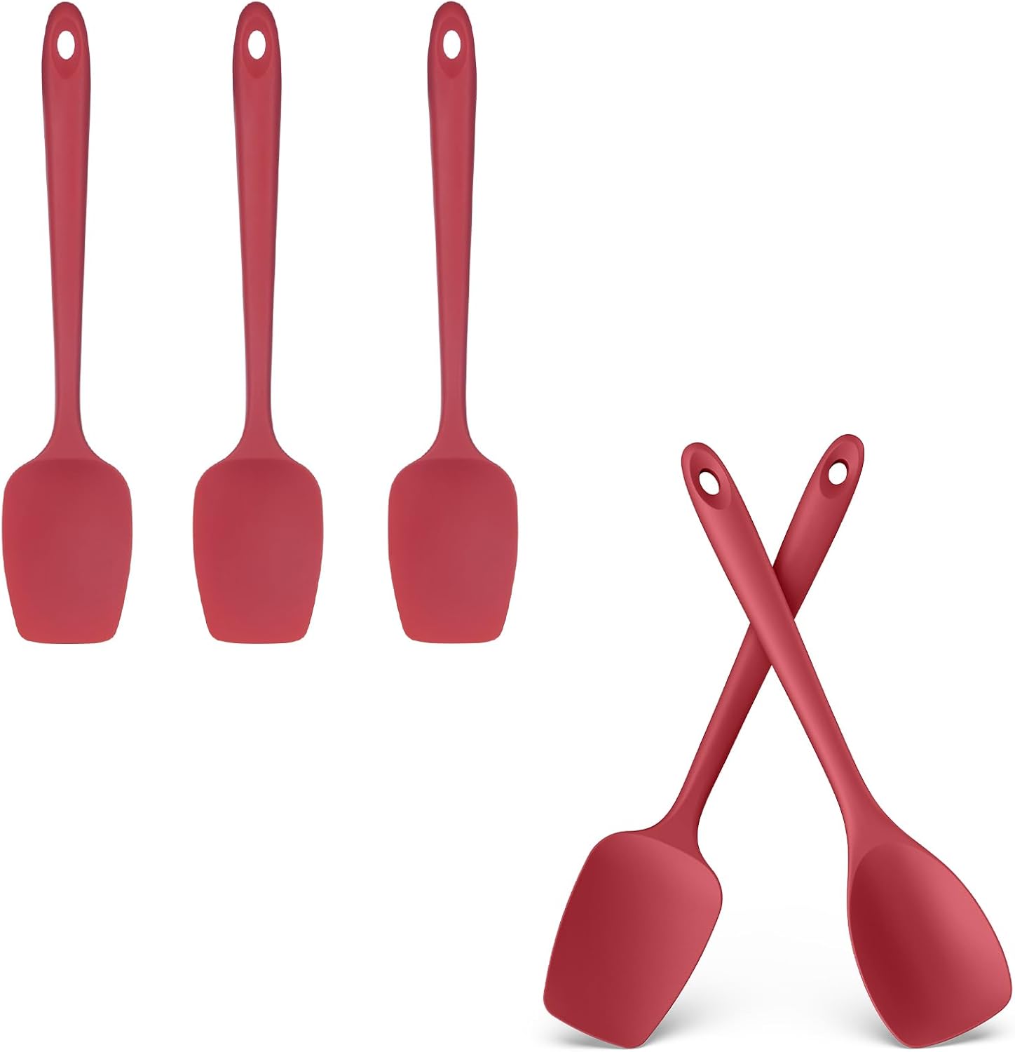 U-Taste 600ºF High Heat Resistant Silicone Spoon Spatula Set of 3 and 600ºF Heat Resistat Silicone Flexible Baking Spoon Spatula & Cooking Scoop Spoonula (Red)