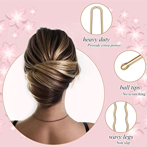 100Pcs Gold U Shaped Hair Pins For Women With Thick Blonde Hair, Large Hair Pins For Buns Updos Styling With 2 Storage Boxes #TOP1