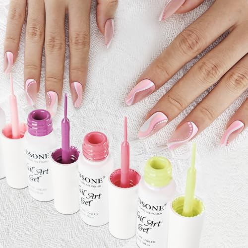 Image of JODSONE 5ml Nail Art Gel Liner Set 10 Colors Gel Nail Polish Need U V Lamp Cured with Thin Brush Gift for Girls at Home Salon Design,Pink Red Blue Purple