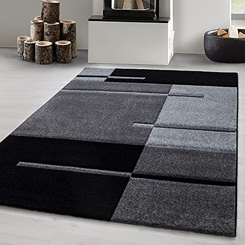 Carpetsale24 Konturenschnitt Teppich Wohnzimmer Grau - Schwarz 200 x 290 cm - Kurzflor Teppich...