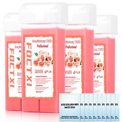 Image of Wax Roller Kit Wax Cartridge, Roll On Wax for Hair Removal, Roll on Wax, 4 Hair Removal Wax Cartridge and 10 Pack Cleaning Oil Wipe (Rose)