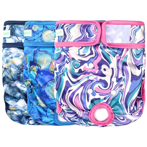 Image of wegreeco Washable Reusable Premium Dog Diapers,Pack of 3,Small Dog Puppy & Doggy Diapers Female,Dog Period Panties Diapers Female in Heat Watercolour S