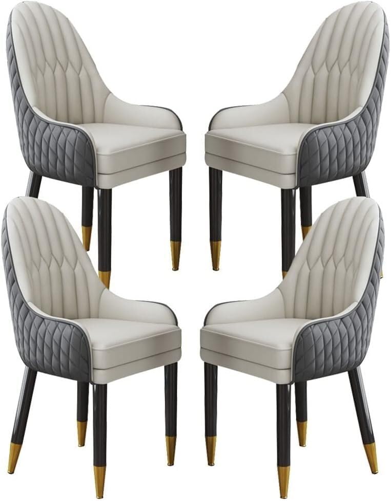 Juego de 4 sillas de comedor modernas de cuero de microfibra con patas de madera maciza para cocina, sala de estar, dormitorio y balcón, esquema de color café y naranja con detalles de cemento gris y