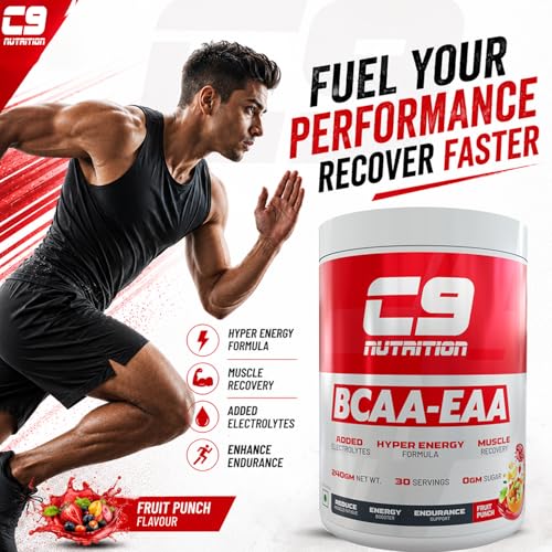 Image of C9 Nutrition BCAA + EAA Powder for Men & Women | 5000mg BCAA + 9000mg EAA | Amino Acid Supplement for Muscle Recovery & Endurance | Sugar Free | Blueberry Flavour | 30 Servings