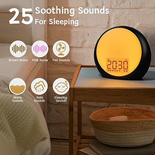 Image of iDealSleep Sunrise Wake Up Light Alarm Clock White Noise Sound Machine | Sunrise Sunset Simulation for Heavy Sleepers Kids Bedroom Dual Alarms Snooze Sound Brown Noise Machine with 25 Sounds