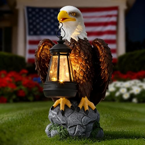 Jesokiibo 250th Anniversary USA Bald Eagle Statue with Solar Light USA 250th Anniversary Merchandise Garden Decor Sculptures Statues Outdoor Yard & Lawn Figurine Bald Eagle Gift for Men