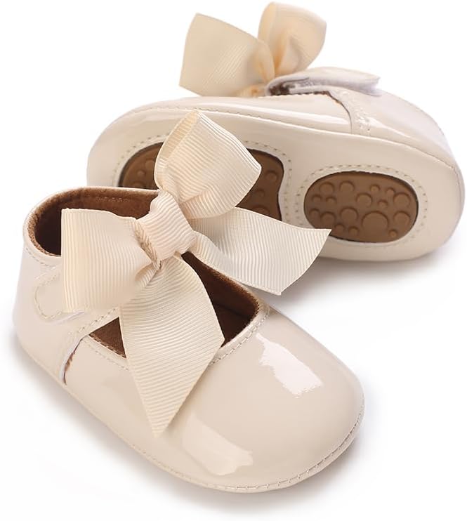 Miniatura 3 de LAFEGEN Zapatos planos Mary Jane para bebés y niñas con Bownot, suela suave, suela suave, piel sintética, recién nacidos, para primeros pasos,