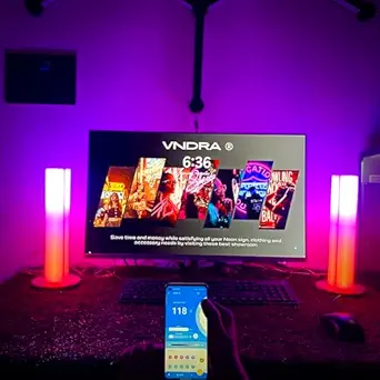 VNDRA? RGB Colors Changing Light Bar,Smart, Music Sync LED Light Table for Gaming Room Desk lamp,WiFi Control with Phone, 213 Mode Gaming Light Gaming TV Backlight Pack of 2 (with Adapter (White)