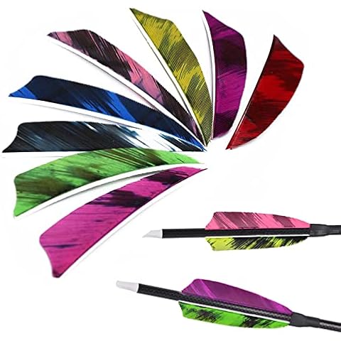 Lamehfyo 30pcs Turkey Feather Fletching 3/4 inch Arrow Feathers Vanes Arrow Fletching Right Wing for DIY Hunting Shooting Target Arrows (3", Purple) Cover